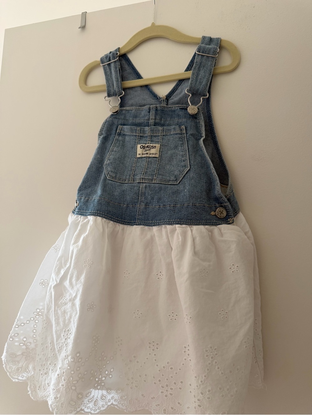 OshKosh B'gosh Blue Denim Bib with White Eyelet Skirt Overall Dress